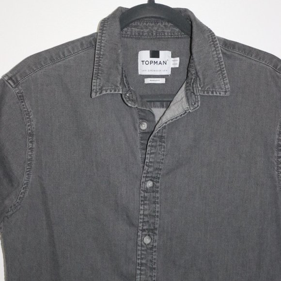 Men's Topman Gray Short Sleeve Denim Shirt - Picture 4 of 9